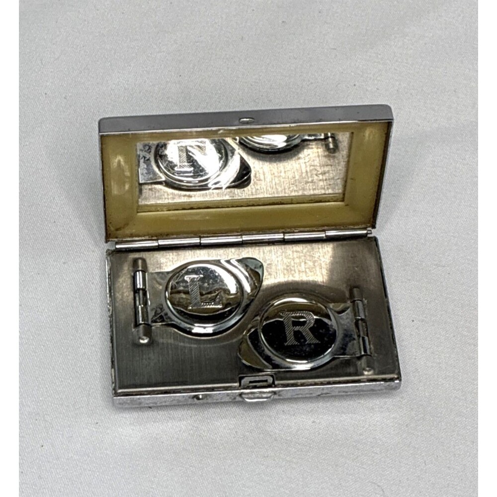 Vintage Metal Contact Lens Case Mirrored Compact Holder Eye Care Greek Roman MCM